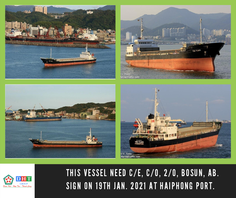 Tàu hạng 2 cần C/E, C/O, 2/O, Bosun, AB nhập ngày 19/1/2021.